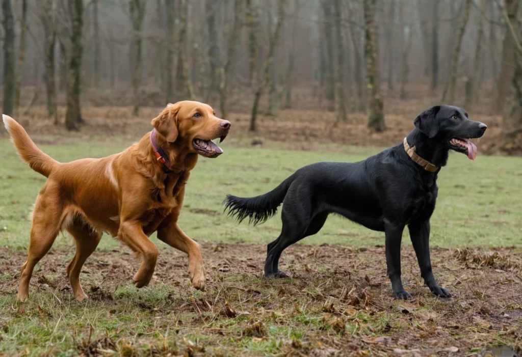 Chien de chasse avec un pelage robuste, prêt à partir en chasse, avec des traits alertes et un regard concentré sur l'horizon