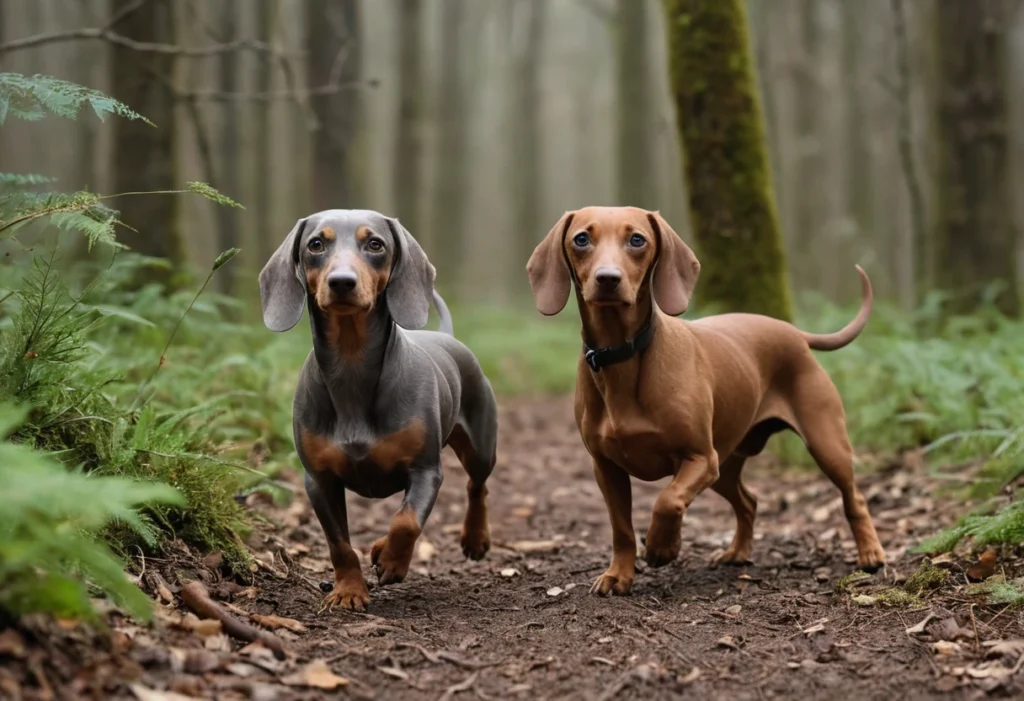 Chien de chasse avec un pelage robuste, prêt à partir en chasse, avec des traits alertes et un regard concentré sur l'horizon