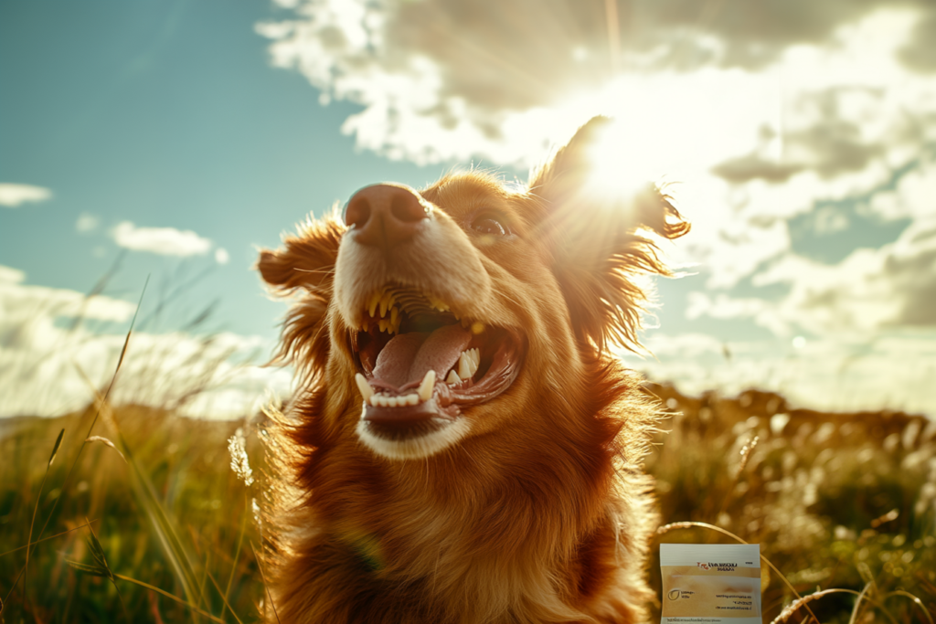 Propriétaire préoccupé avec un chien malade, entouré de médicaments, explorant l'utilisation de kaopectate pour chien.